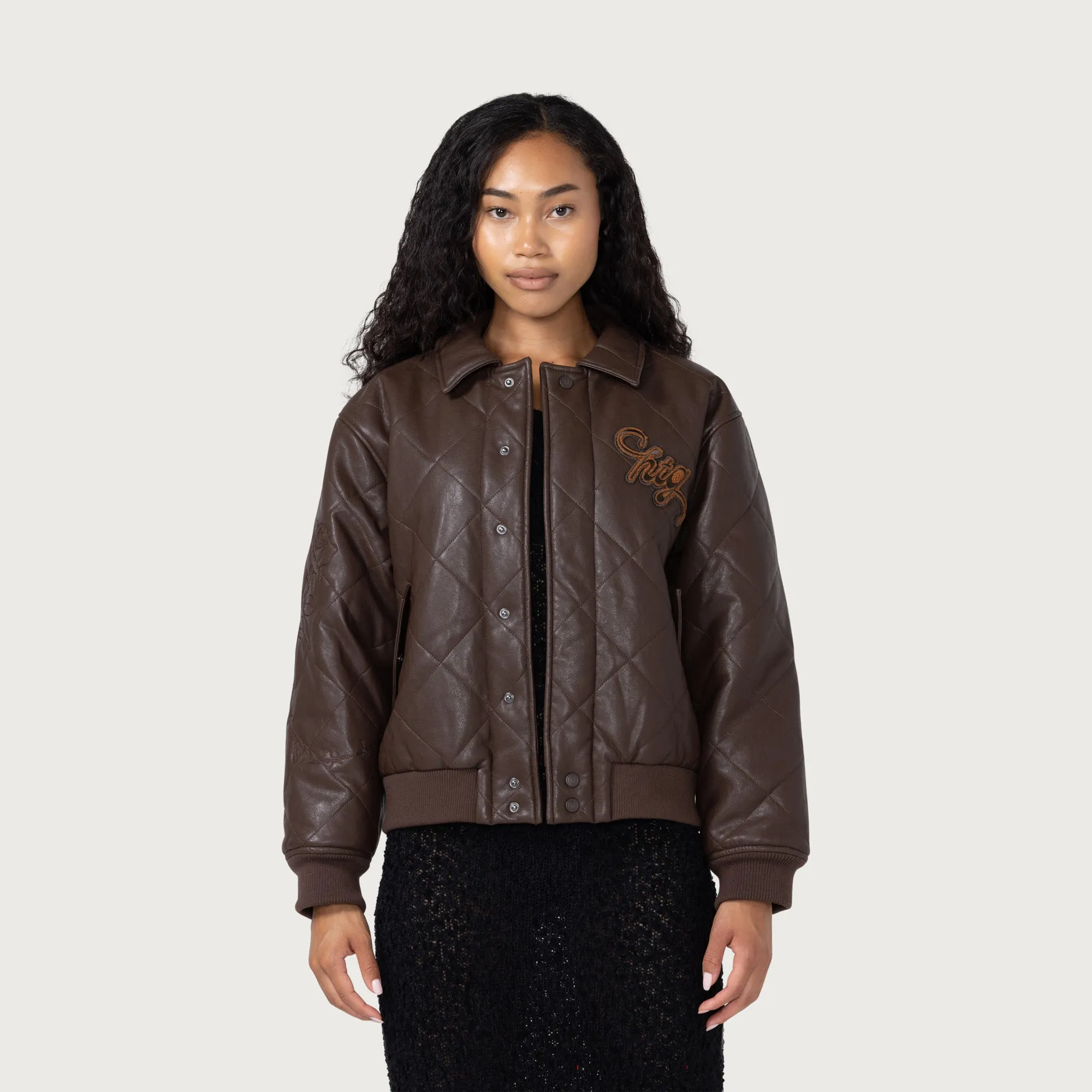 Womens Quilted Bomber - Brown