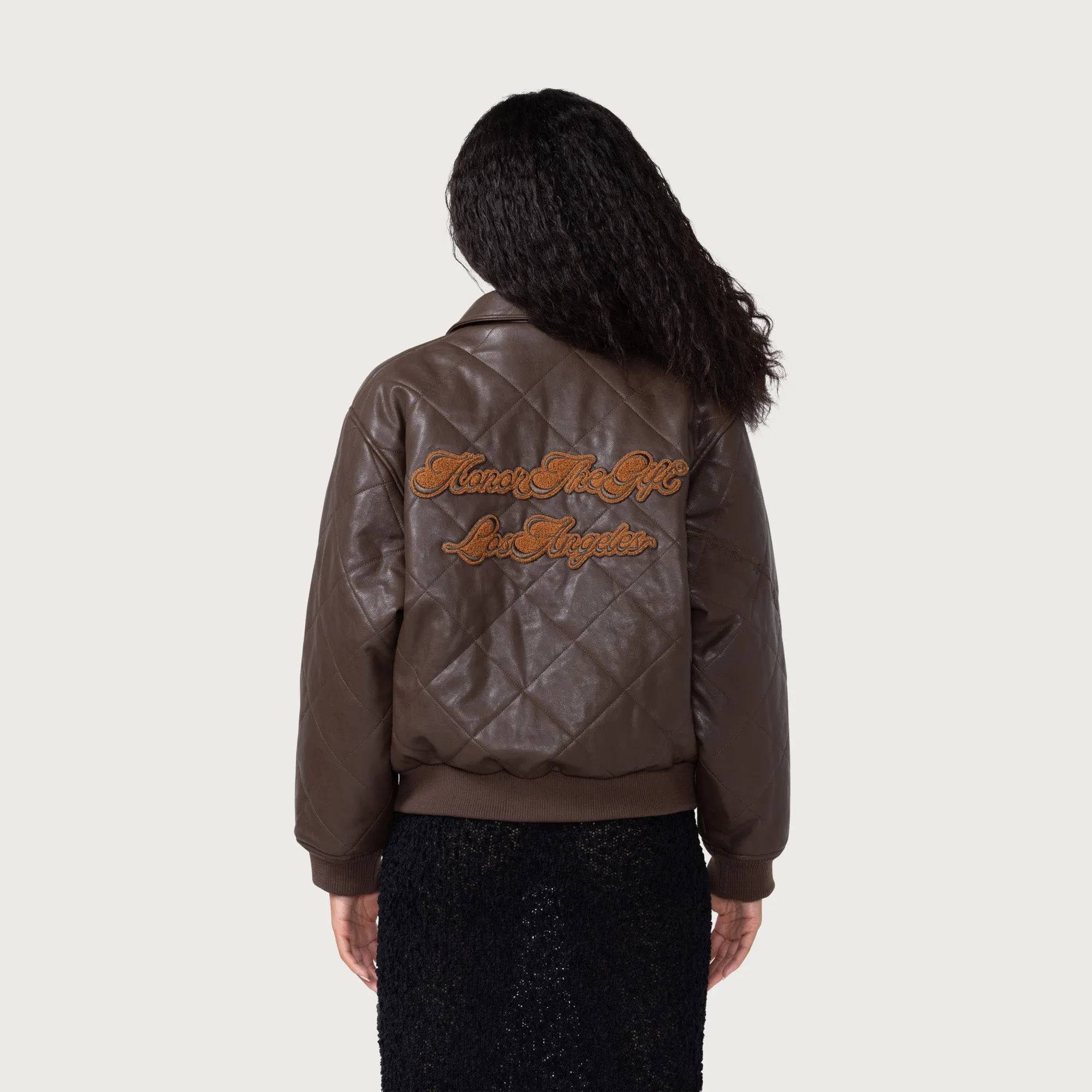 Womens Quilted Bomber - Brown