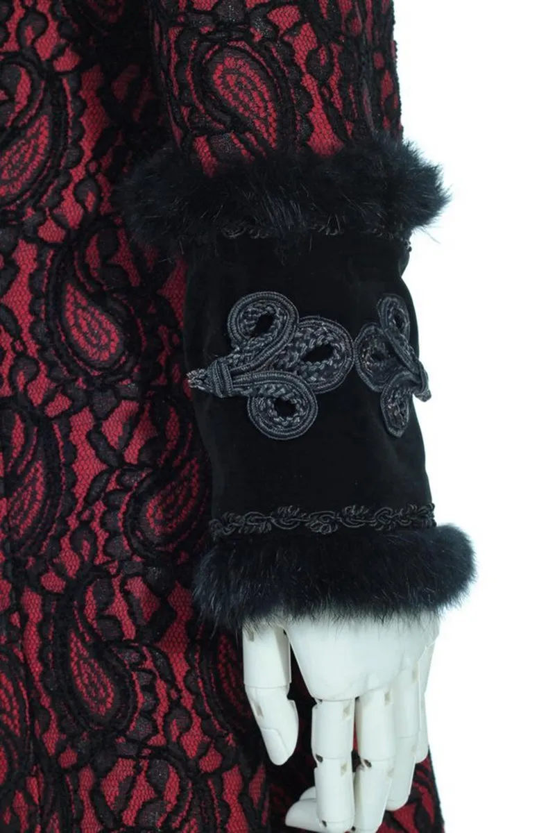 Women's Steampunk Faux Fur Splice Maxi Coat with Hood