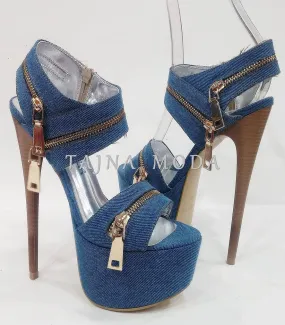 Zip Detail Jean Platform Sandals